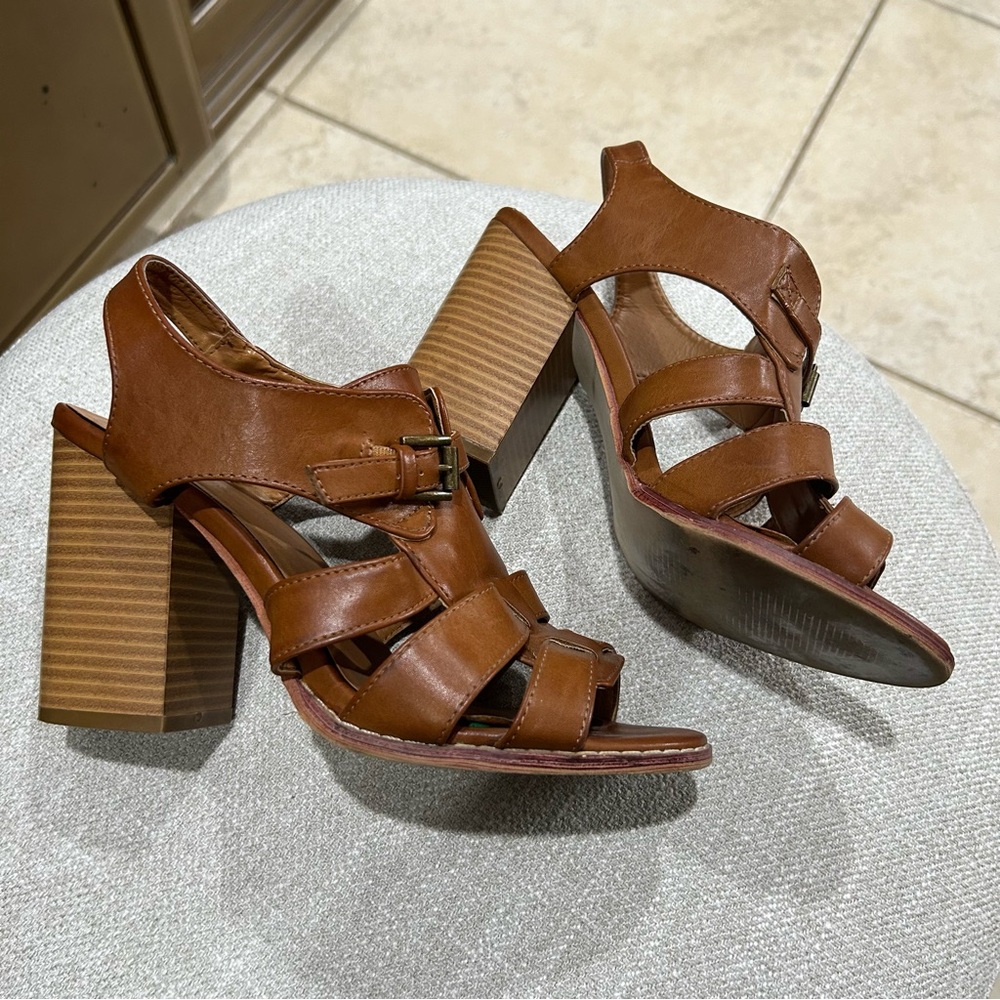 Brown Strappy Block Heel Sandals